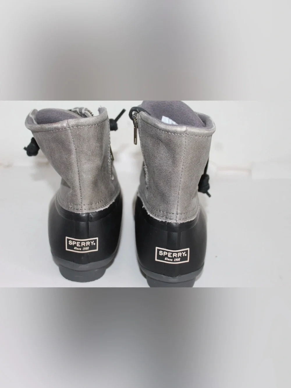Sperry Gray Suede Upper Black Rubber Lower Duck Boots